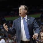 Atlanta Hawks coach Mike Budenholzer argues a call with an official during the first half of an NBA basketball game against the Phoenix Suns on Tuesday, April 5, 2016, in Atlanta. (AP Photo/John Bazemore)