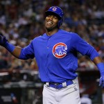 Chicago Cubs Jorge Soler (68) smiles after hitting a solo home run against the Arizona Diamondbacks during the sixth inning of a baseball game, Sunday, April 10, 2016, in Phoenix. (AP Photo/Matt York)