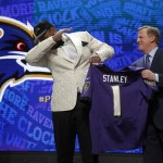 Notre Dame's Ronnie Stanley poses for photos with NFL commissioner Roger Goodell after being selected by Baltimore Ravens as the sixth pick in the first round of the 2016 NFL football draft, Thursday, April 28, 2016, in Chicago. (AP Photo/Charles Rex Arbogast)