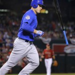 Chicago Cubs Anthony Rizzo (44) walks against the Arizona Diamondbacks during the first inning of a baseball game, Sunday, April 10, 2016, in Phoenix. (AP Photo/Matt York)
