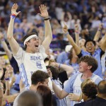 North Carolina guard Marcus Paige (5) reacts to play against Villanova during the second half of the NCAA Final Four tournament college basketball championship game Monday, April 4, 2016, in Houston. (AP Photo/Kiichiro Sato)