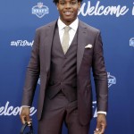 Florida State's Jalen Ramsey poses for photos upon arriving for the first round of the 2016 NFL football draft at the Auditorium Theater of Roosevelt University, Thursday, April 28, 2016, in Chicago. (AP Photo/Nam Y. Huh)