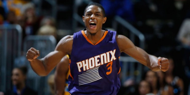 Phoenix Suns guard Brandon Knight celebrates after hitting a key basket against the Denver Nuggets ...