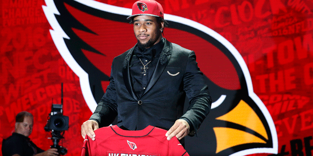 Mississippi’s Robert Nkemdiche poses for photos after being selected by the Arizona Cardinals as ...