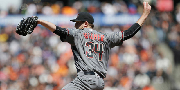 Arizona Diamondbacks pitcher Tyler Wagner throws to the San Francisco Giants during the fifth innin...