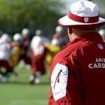 Head coach Bruce Arians watches his team practice during Arizona Cardinals OTAs Tuesday, May 17. (Photo by Adam Green/Arizona Sports)