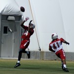 Receiver Nnamdi Agude reaches for the ball during Cardinals rookie mini-camp Friday, May 6. (Photo by Adam Green/Arizona Sports)