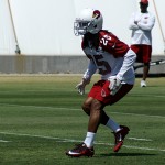 Safety Marqui Christian backs up during Cardinals rookie mini-camp Friday, May 6. (Photo by Adam Green/Arizona Sports)