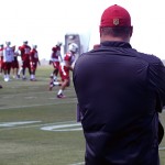 Defensive coordinator James Bettcher watches during Cardinals rookie mini-camp Friday, May 6. (Photo by Adam Green/Arizona Sports)