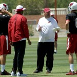 QB Coach Freddie Kitchens instructs his players during Cardinals rookie mini-camp Friday, May 6. (Photo by Adam Green/Arizona Sports)