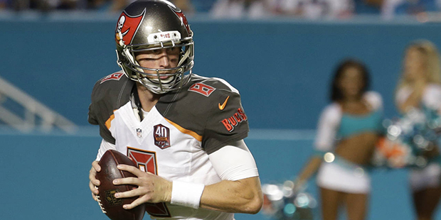 Tampa Bay Buccaneers quarterback Mike Glennon (8) looks to pass during the first half of an NFL pre...