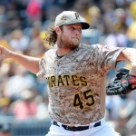 Pittsburgh Pirate pitcher Gerrit Cole throws in the first inning of a baseball game against the Arizona Diamondbacks, Thursday, May 26, 2016 in Pittsburgh. (AP Photo/John Heller)