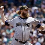 San Diego Padres starting pitcher Andrew Cashner throws against the Seattle Mariners in the first inning of a baseball game Monday, May 30, 2016, in Seattle. (AP Photo/Elaine Thompson)