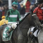 Kent Desormeaux ridding Exaggerator celebrates the win at the 141st Preakness Stakes horse race at Pimlico Race Course, Saturday, May 21, 2016, in Baltimore.  (AP Photo/Matt Slocum)