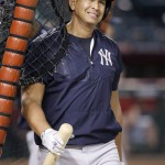 An injured New York Yankees' Alex Rodriguez walks out of the batting cage during batting practice after taking a few swings prior to the Yankees' baseball game against the Arizona Diamondbacks on Wednesday, May 18, 2016, in Phoenix. (AP Photo/Ross D. Franklin)