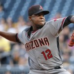 Arizona Diamondbacks starting pitcher Rubby De La Rosa delivers during the first inning of a baseball game against the Pittsburgh Pirates in Pittsburgh, Wednesday, May 25, 2016. (AP Photo/Gene J. Puskar)