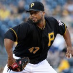 Pittsburgh Pirates starting pitcher Francisco Liriano delivers during the first inning of a baseball game against the Arizona Diamondbacks in Pittsburgh, Tuesday, May 24, 2016. (AP Photo/Gene J. Puskar)