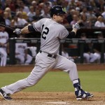 New York Yankees' Chase Headley connects for a run-scoring single against the Arizona Diamondbacks during the fourth inning of a baseball game, Monday, May 16, 2016, in Phoenix. (AP Photo/Ross D. Franklin)