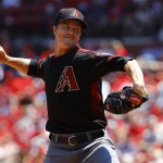 Arizona Diamondbacks starting pitcher Zack Greinke throws during the first inning of a baseball game against the St. Louis Cardinals, Sunday, May 22, 2016, in St. Louis. (AP Photo/Billy Hurst)
