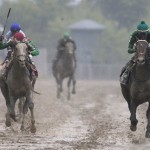 Exaggerator, right, with Kent Desormeaux aboard wins the 141st Preakness Stakes horse race at Pimlico Race Course, Saturday, May 21, 2016, in Baltimore. Cherry Wine, left, with Corey Lanerie aboard places second. (AP Photo/Patrick Semansky)