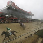 Exaggerator with Kent Desormeaux aboard wins the 141st Preakness Stakes horse race at Pimlico Race Course, Saturday, May 21, 2016, in Baltimore.  (AP Photo/Matt Slocum)