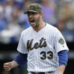 New York Mets starting pitcher Matt Harvey reacts during the seventh inning of the baseball game against the Chicago White Sox at Citi Field, Monday, May 30, 2016 in New York. (AP Photo/Seth Wenig)