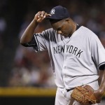 New York Yankees' Michael Pineda pauses on the mound after giving up a run against the Arizona Diamondbacks during the second inning of a baseball game Tuesday, May 17, 2016, in Phoenix. (AP Photo/Ross D. Franklin)