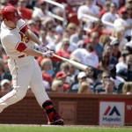 St. Louis Cardinals' Jedd Gyorko hits a two-run home run during the second inning of a baseball game against the Arizona Diamondbacks, Saturday, May 21, 2016, in St. Louis. (AP Photo/Jeff Roberson)