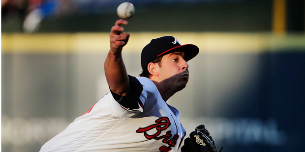 Atlanta Braves starting pitcher Aaron Blair throws in the first inning a baseball game against the ...