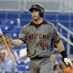 Arizona Diamondbacks' Paul Goldschmidt walks back to the dugout after he struck out swinging during the first inning of a baseball game against the Miami Marlins, Thursday, May 5, 2016, in Miami. (AP Photo/Lynne Sladky)