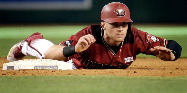 Arizona Diamondbacks' Brandon Drury (27) watches the play after being forced out at second by San F...