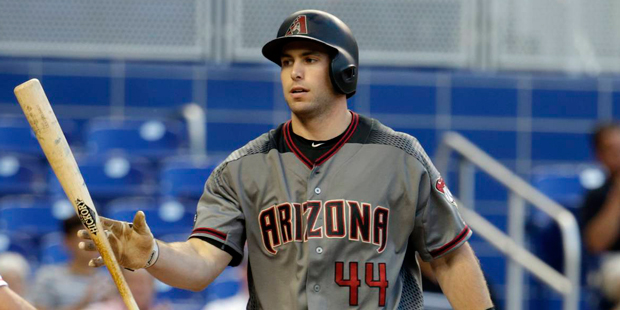 Arizona Diamondbacks' Paul Goldschmidt walks back to the dugout after he struck out swinging during...