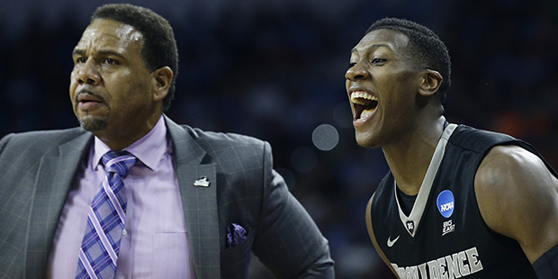 Providence guard Kris Dunn (3) reacts to play against North Carolina during the first half of a sec...