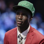 Thon Maker answers questions during an interview after being selected 10th overall by the Milwaukee Bucks during the NBA basketball draft, Thursday, June 23, 2016, in New York. (AP Photo/Frank Franklin II)
