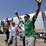 Fans arrive prior to a Copa America Group C soccer match between Mexico and Uruguay at University of Phoenix Stadium, Sunday, June 5, 2016, in Glendale, Ariz. (AP Photo/Matt York)