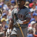 Arizona Diamondbacks' Michael Burn reacts after striking out swinging during the third inning of a baseball game against the Chicago Cubs Friday, June 3, 2016, in Chicago. (AP Photo/Nam Y. Huh)