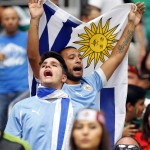 Uruguay fans cheer prior to a Copa America group C soccer match against Mexico at University of Phoenix Stadium, Sunday, June 5, 2016, in Glendale, Ariz. (AP Photo/Matt York)