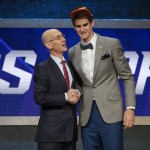 NBA Commissioner Adam Silver, left, congratulates Dragan Bender after Bender was selected fourth overall by the Phoenix Suns during the NBA basketball draft, Thursday, June 23, 2016, in New York. (AP Photo/Frank Franklin II)