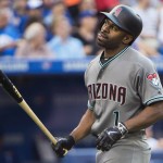 Arizona Diamondbacks center fielder Michael Bourn (1) reacts after striking out against the Toronto Blue Jays during the third inning of a baseball game, Tuesday, June 21, 2016, in Toronto. (Nathan Denette/The Canadian Press via AP) MANDATORY CREDIT