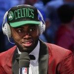 Jaylen Brown answers questions during an interview after being selected third overall by the Boston Celtics during the NBA basketball draft, Thursday, June 23, 2016, in New York. (AP Photo/Frank Franklin II)
