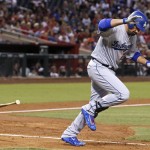 Los Angeles Dodgers' Adrian Gonzalez throws his bat down as he flies out to center field against the Arizona Diamondbacks during the fifth inning of a baseball game Monday, June 13, 2016, in Phoenix. (AP Photo/Ross D. Franklin)