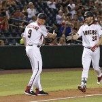 Arizona Diamondbacks' Robbie Ray (38) shakes hands with third base coach Matt Williams (9) as Ray rounds the bases after hitting a home run against the Tampa Bay Rays during the third inning of a baseball game Monday, June 6, 2016, in Phoenix. (AP Photo/Ross D. Franklin)