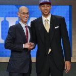 LSU's Ben Simmons poses for a photo with NBA Commissioner Adam Silver after being selected as the top pick by the Philadelphia 76ers during the NBA basketball draft, Thursday, June 23, 2016, in New York. (AP Photo/Frank Franklin II)