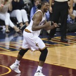 Cleveland Cavaliers center Tristan Thompson (13) reacts to a basket against the Golden State Warriors during the second half of Game 6 of basketball's NBA Finals in Cleveland, Thursday, June 16, 2016. Cleveland won 115-101. (AP Photo/Ron Schwane)