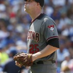 Arizona Diamondbacks starter Archie Bradley reacts as he walks back to the dugout after the bottom of the sixth inning of a baseball game against the Chicago Cubs Friday, June 3, 2016, in Chicago. (AP Photo/Nam Y. Huh)