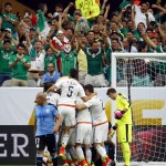 Mexico celebrates a goal during the first half of a Copa America group C soccer match against Uruguay at University of Phoenix Stadium, Sunday, June 5, 2016, in Glendale, Ariz. (AP Photo/Matt York)