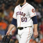Houston Astros starting pitcher Dallas Keuchel walks to the dugout after being pulled from the game during the seventh inning of a baseball game against the Arizona Diamondbacks, Thursday, June 2, 2016, in Houston. (AP Photo/Eric Christian Smith)