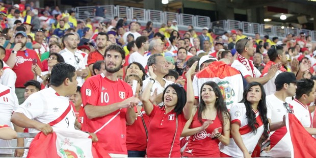 Peru fans look on before the start of their team's Copa America match against Ecuador. (Photo by Jo...
