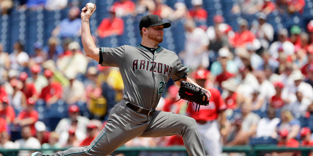 Arizona Diamondbacks' Shelby Miller pitches during the first inning of a baseball game against the ...