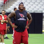 Lineman D.J. Humphries takes a break during the conditioning test at Cardinals training camp July 28, 2016. (Photo by Adam Green/Arizona Sports)